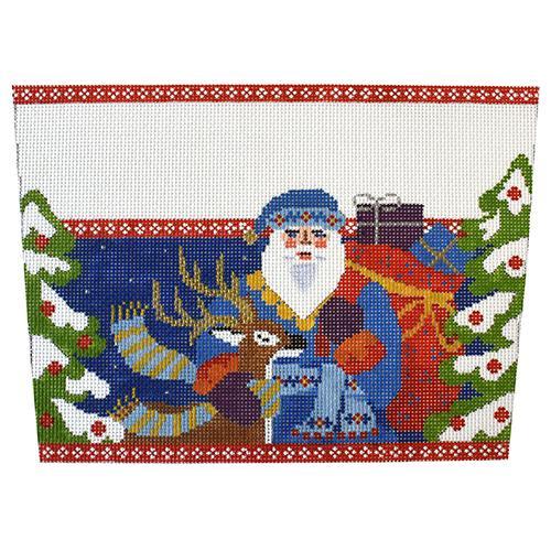 Folk Santa with Deer Stocking Cuff Painted Canvas Abigail Cecile  - 1
