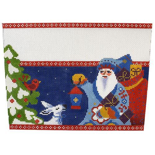 Folk Santa with Lantern Stocking Cuff Painted Canvas Abigail Cecile 
