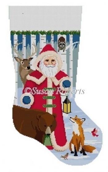 Forest Friends Stocking Painted Canvas Susan Roberts Needlepoint Designs, Inc. 
