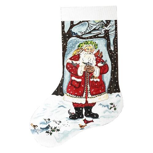 Forest Santa with Birds Stocking Painted Canvas The Meredith Collection 