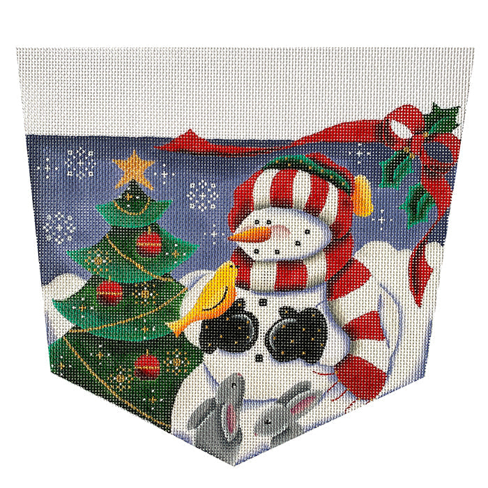 Forest Snowman Stocking Cuff Painted Canvas Rebecca Wood Designs 