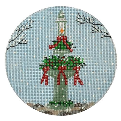 Fountain of Greens Ornament Painted Canvas The Plum Stitchery 