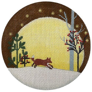 Fox and Moon Round Painted Canvas Painted Pony Designs 
