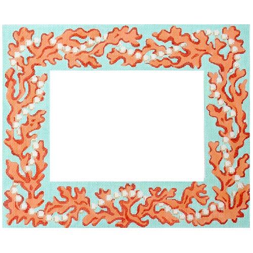 Frame - Bright Coral/Pearls - on Caribbean Painted Canvas Kate Dickerson Needlepoint Collections 