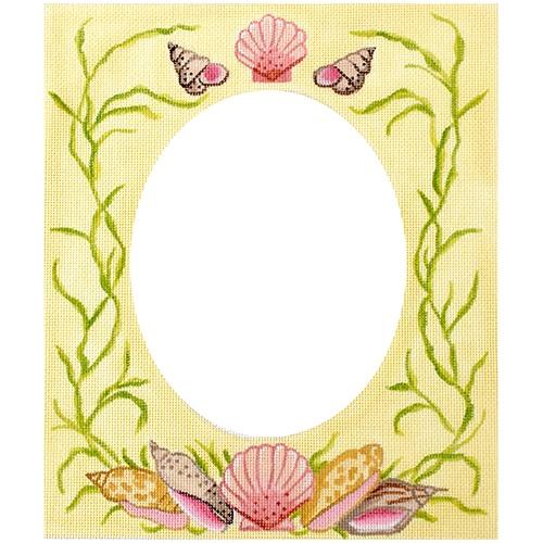Frame   Large Mixed Shells/Seaweed Painted Canvas Kate Dickerson Needlepoint Collections  - 1