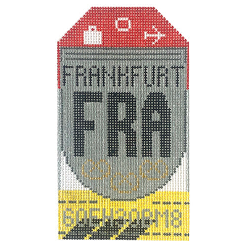 Frankfurt FRA Vintage Travel Tag Painted Canvas Hedgehog Needlepoint 
