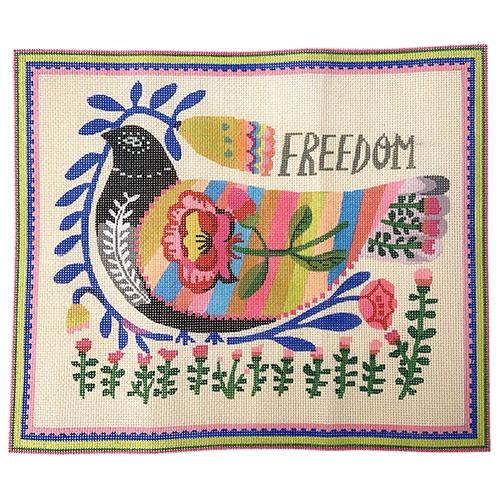 Freedom Dove w/ Flowers - Multi Color #1 Painted Canvas Kate Dickerson Needlepoint Collections 