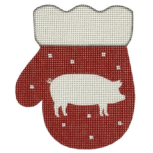 French Country Pig Mitten Painted Canvas Pepperberry Designs  - 1