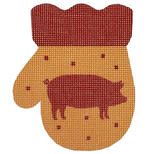 French Country Pig Mitten/Red and Gold Painted Canvas Pepperberry Designs  - 1