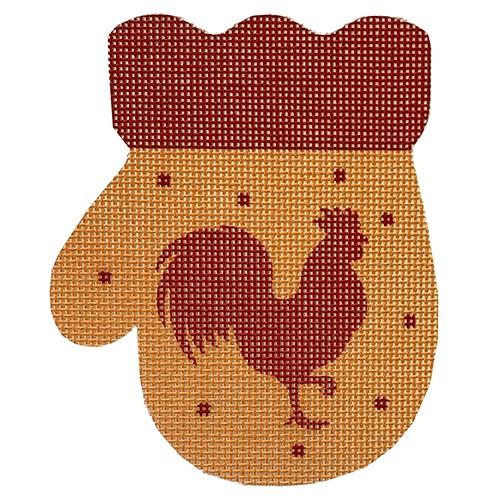 French Country Rooster Mitten/Red and Gold Painted Canvas Pepperberry Designs 