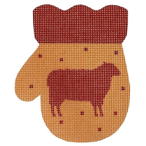 French Country Sheep Mitten/Red and Gold Painted Canvas Pepperberry Designs 