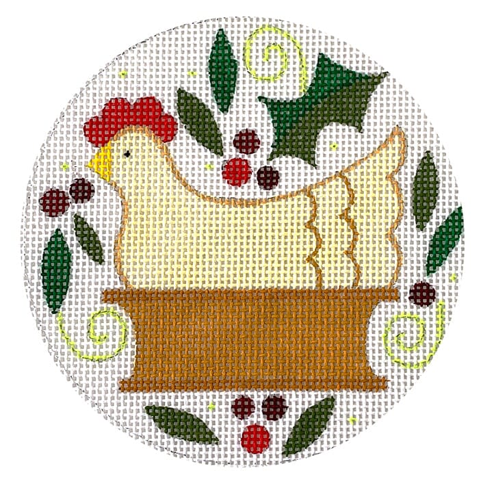 French Hens Round - 12 Days of Christmas Painted Canvas Raymond Crawford Designs 