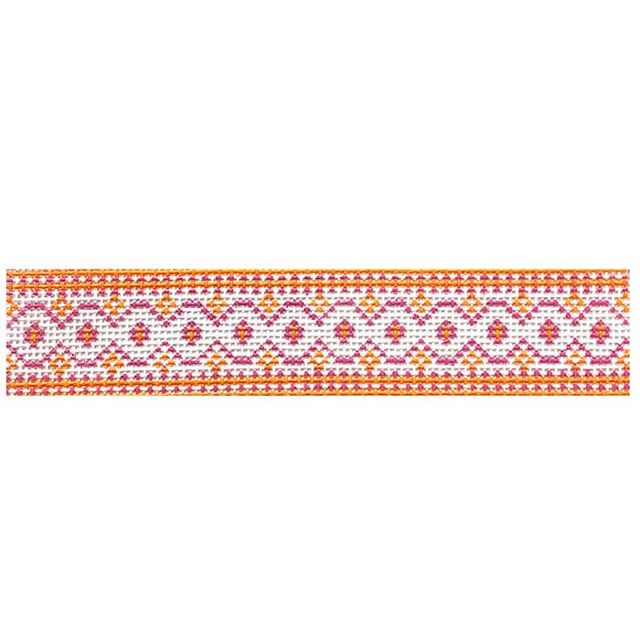 French Keychain Pink and Orange Painted Canvas Anne Fisher Needlepoint LLC  - 1