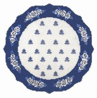 French Plate   Blue, White Painted Canvas Cooper Oaks Design  - 1