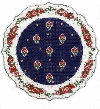 French Plate   Red, Blue, White Painted Canvas Cooper Oaks Design  - 1