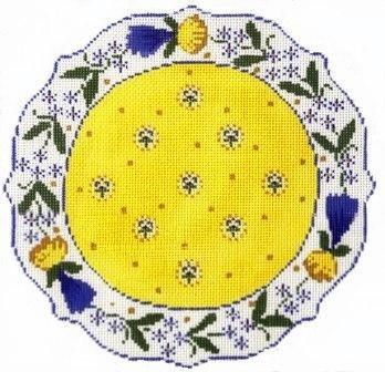 French Plate   Yellow, Blue, White Painted Canvas Cooper Oaks Design  - 1