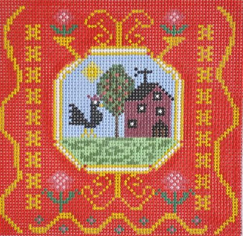 French Tile Rooster Painted Canvas Birds of a Feather 
