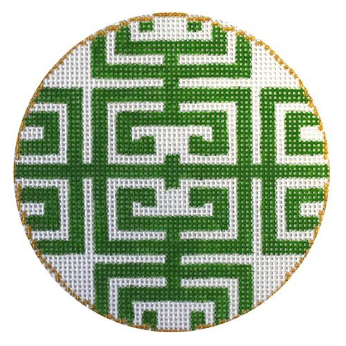 Fret in Green Painted Canvas The Plum Stitchery  - 1