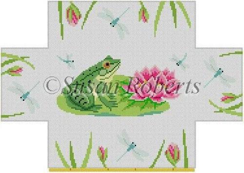 Frog and Dragonflies Brick Cover Painted Canvas Susan Roberts Needlepoint Designs, Inc. 