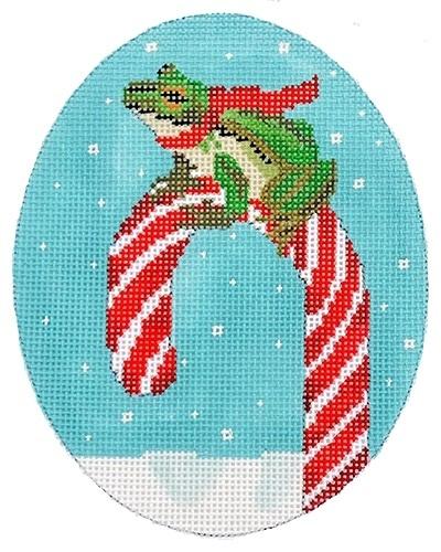 Frog on Candy Cane Painted Canvas Scott Church Creative 