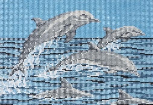 Frolicking Dolphins on 13 Painted Canvas Needle Crossings 