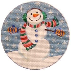 Frosty's Debut Christmas Ornament Painted Canvas Julie Mar Needlepoint Designs  - 1