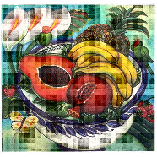 Fruit Bowl with Butterfly and Birds Painted Canvas Melissa Shirley Designs 