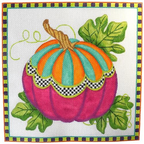 Funky Pumpkin Square #1 Painted Canvas Kate Dickerson Needlepoint Collections 