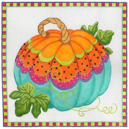 Funky Pumpkin Square #3 Painted Canvas Kate Dickerson Needlepoint Collections  - 1