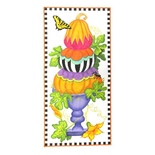Funky Punkins Topiary Tall Rectangle - Orange, Green, Purple Painted Canvas Kate Dickerson Needlepoint Collections 