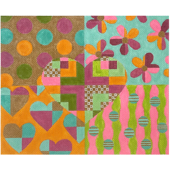 Garden Party Heart Collage Painted Canvas Eye Candy Needleart  - 1