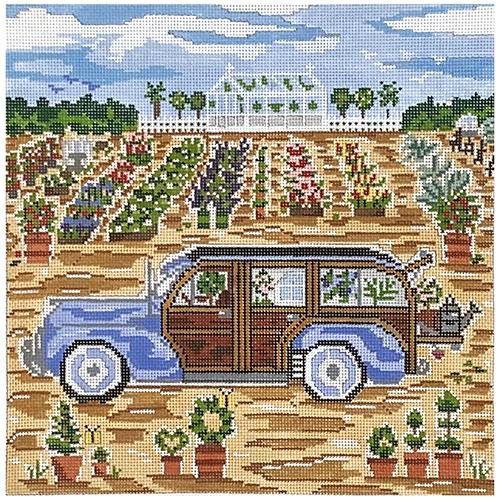Garden Woody Wagon on 13 Painted Canvas Cooper Oaks Design 