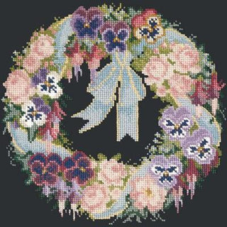 Garland of Pansies Needlepoint Kit Kits Elizabeth Bradley Design Black 
