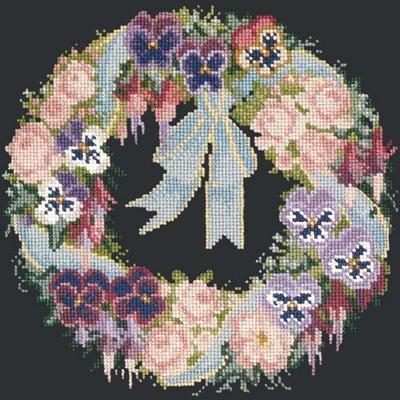 Garland of Pansies Needlepoint Kit Kits Elizabeth Bradley Design Black 
