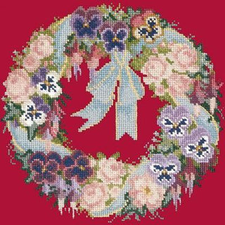 Garland of Pansies Needlepoint Kit Kits Elizabeth Bradley Design Bright Red 
