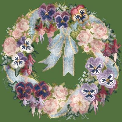 Garland of Pansies Needlepoint Kit Kits Elizabeth Bradley Design Dark Green 
