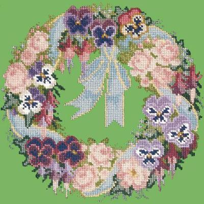 Garland of Pansies Needlepoint Kit Kits Elizabeth Bradley Design Grass Green 