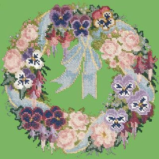 Garland of Pansies Needlepoint Kit Kits Elizabeth Bradley Design Grass Green 
