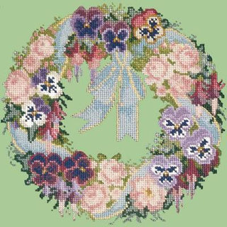 Garland of Pansies Needlepoint Kit Kits Elizabeth Bradley Design Pale Green 
