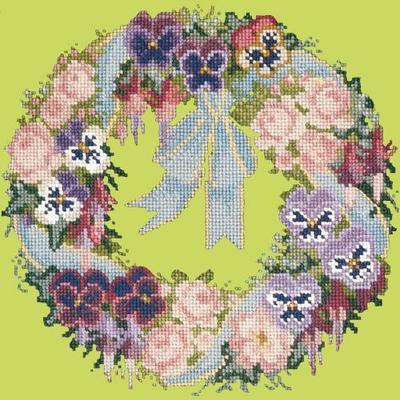 Garland of Pansies Needlepoint Kit Kits Elizabeth Bradley Design Pale Lime 