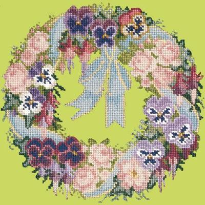Garland of Pansies Needlepoint Kit Kits Elizabeth Bradley Design Pale Lime 
