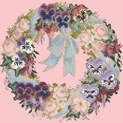 Garland of Pansies Needlepoint Kit Kits Elizabeth Bradley Design Pale Rose 
