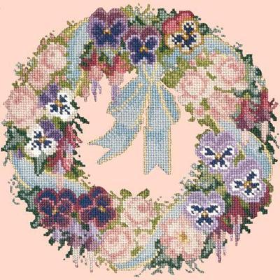 Garland of Pansies Needlepoint Kit Kits Elizabeth Bradley Design Salmon Pink 
