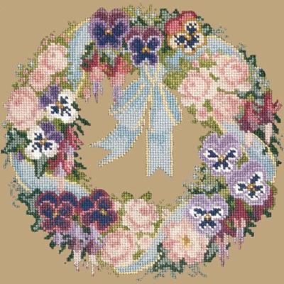 Garland of Pansies Needlepoint Kit Kits Elizabeth Bradley Design Sand 