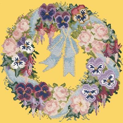 Garland of Pansies Needlepoint Kit Kits Elizabeth Bradley Design Sunflower Yellow 

