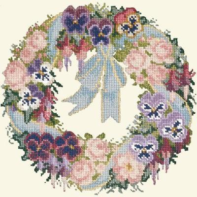 Garland of Pansies Needlepoint Kit Kits Elizabeth Bradley Design Winter White 
