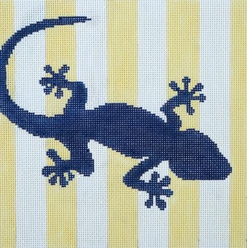 Geckos Stencil / Yellow Painted Canvas Two Sisters Needlepoint 