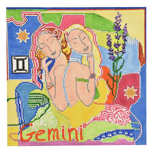 Gemini Zodiac Square Painted Canvas Doolittle Stitchery  - 1