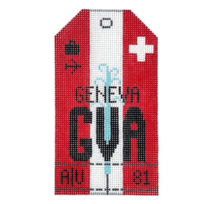 Geneva GVA Travel Tag Painted Canvas Hedgehog Needlepoint 
