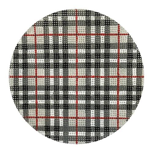 Gentleman's Plaid 4" Round Painted Canvas Kate Dickerson Needlepoint Collections  - 1